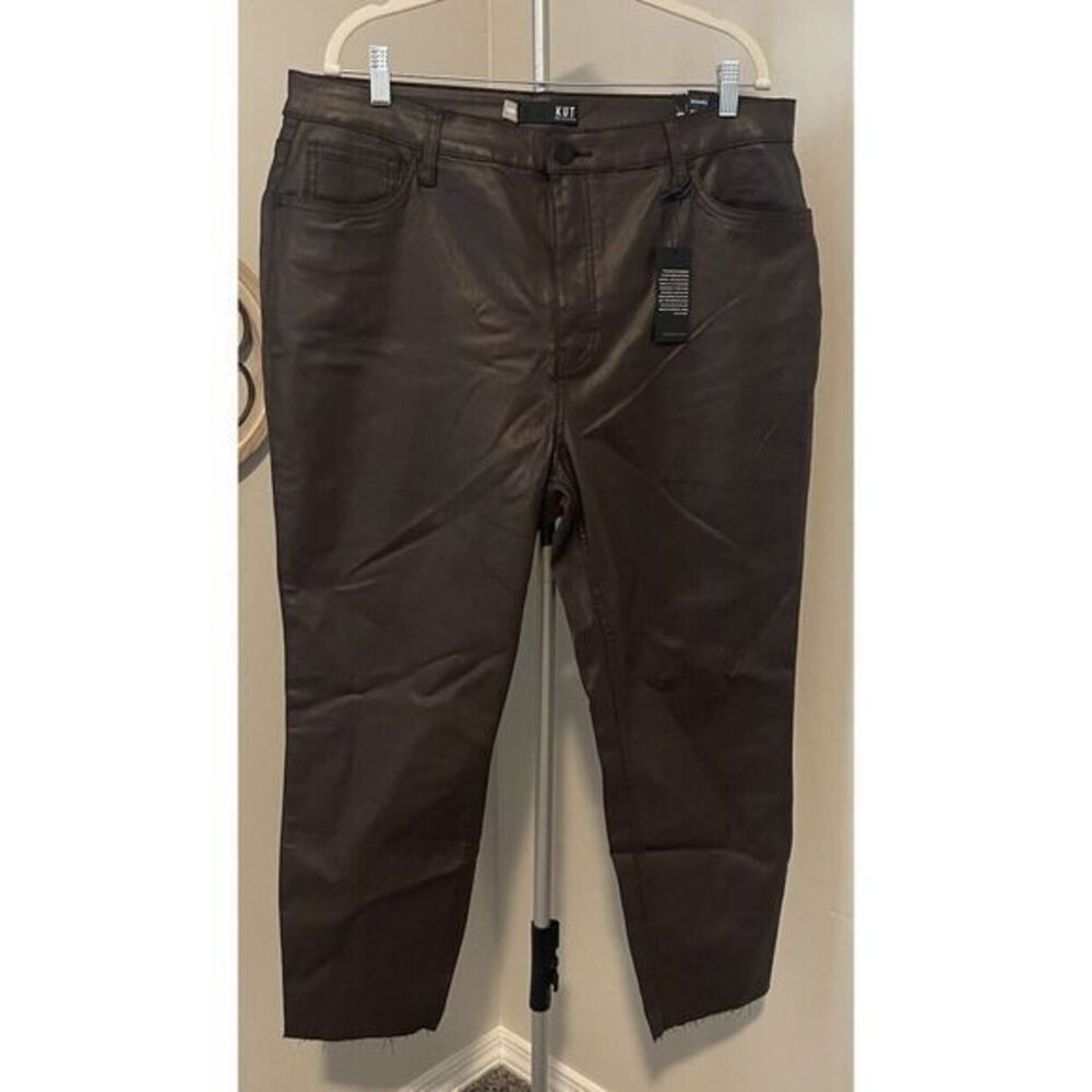 Kut From The Kloth High Rise Rachael Fab AB Jean Brown Faux Leather 16W NWT
